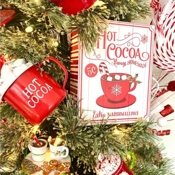 New Farmhouse Christmas DARCIE  HOT COCOA WOOD Block Sign NEW 6" - Picture 2 of 2